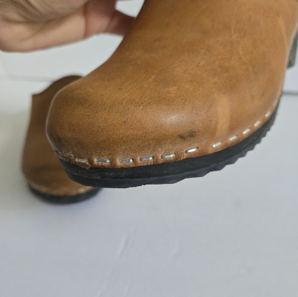 Camel Tan Leather Swedish Clogs Size 36 - Picture 12 of 12